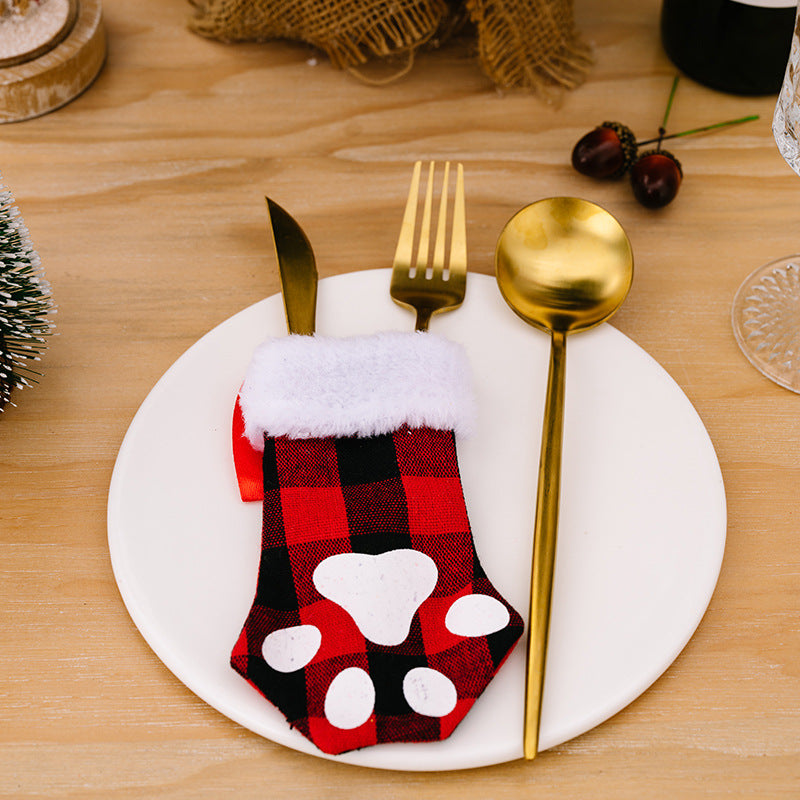 Wholesale Christmas Decoration Supplies Creative Cartoon Cat Claw Fabric Knife and Fork Set